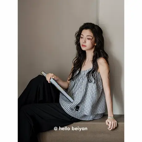 贝妍凉感睡衣女款夏季性感吊带长裤家居服气质少女法式度假风套装商品大图