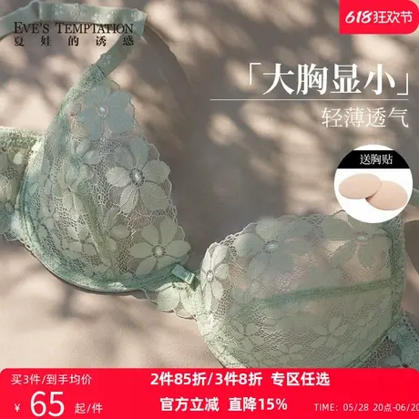 夏娃的诱惑大胸显小内衣女士超薄款蕾丝性感纯欲上托防下垂文胸罩商品大图