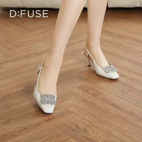 【昕怡粉丝专享】DFuse春夏季漆皮方头水钻时装凉鞋单鞋女图片