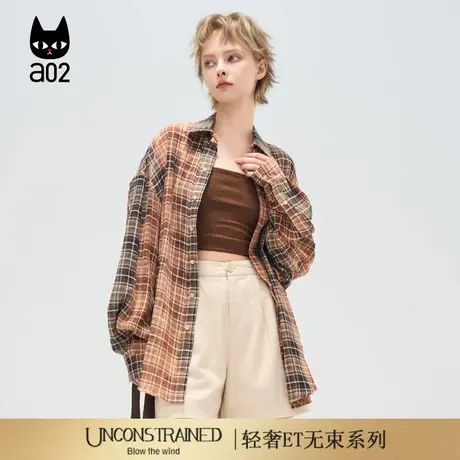 a02【ET自然系列】宽松格子衬衫女2025新款夏季衬衣通勤穿搭上衣商品大图