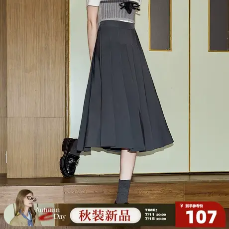 唐狮2026秋季新款百褶半身裙女经典廓形高腰A字裙小个子百搭长裙图片