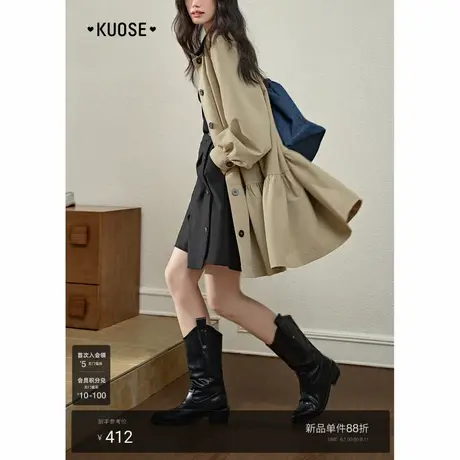 阔色设计感翻领短款风衣外套女2025秋季新款小个子卡其色休闲上衣商品大图