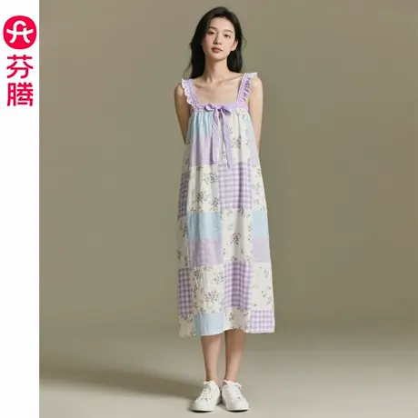 芬腾女士吊带睡裙夏季新款睡衣可爱甜美女款休闲大码家居裙连衣裙商品大图