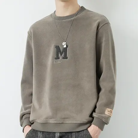 重磅奥粒绒卫衣男圆领春秋款简约休闲美式打底衫宽松潮牌帅气外套商品大图