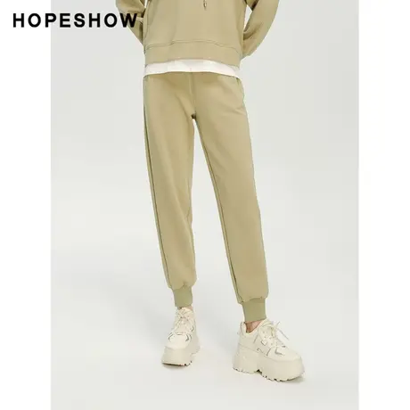 红袖outlets运动风束脚松紧腰长裤hopeshow2023冬宽松舒适休闲裤图片