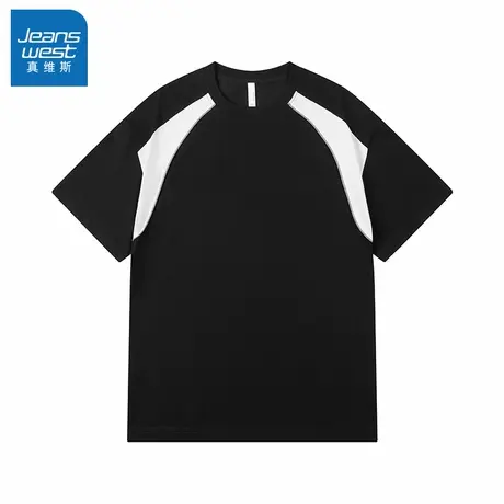 N5真维斯短袖T恤男2025新款夏季撞色拼接设计男士宽松男装上衣服商品大图