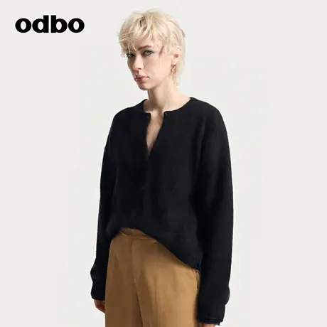 odbo/欧迪比欧毛衣开衫外套女2025新款秋季原创设计V领时尚高级感图片