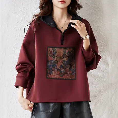 连帽卫衣女秋冬季厚款加肥加大码女装胖妈妈洋气百搭显瘦外穿上衣商品大图