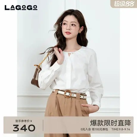 LAGOGO气质优雅白色上衣拉谷谷2025年秋新款设计感衬衫OCSS537C12图片