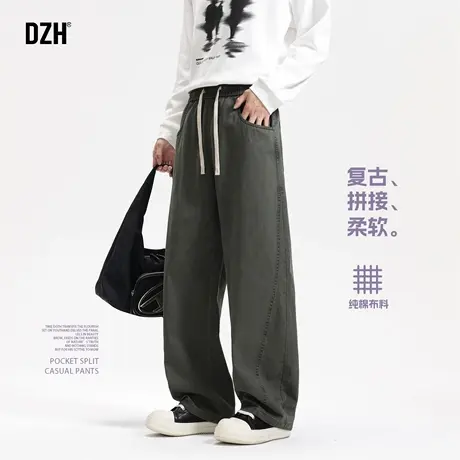 男士军绿色纯棉裤子男款美式潮牌2025新款秋季工装裤直筒宽松长裤商品大图