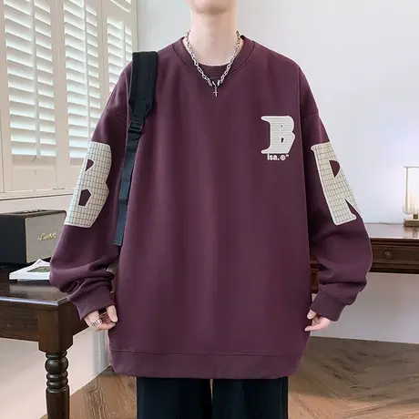 春秋款圆领卫衣男生潮牌宽松痞帅青少年初中高中学生大童长袖t恤商品大图
