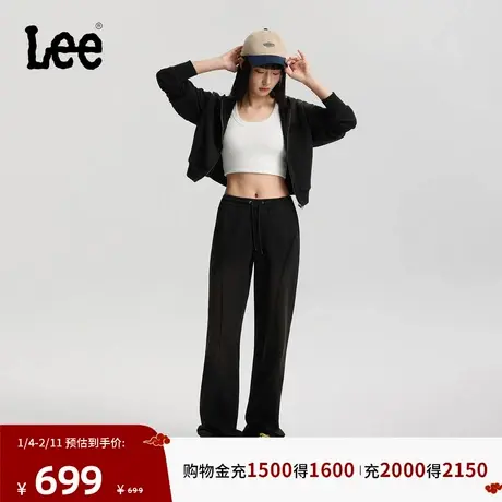 Lee商场同款26春夏新品松紧腰抽绳设计宽松直筒休闲裤黑色女潮流图片