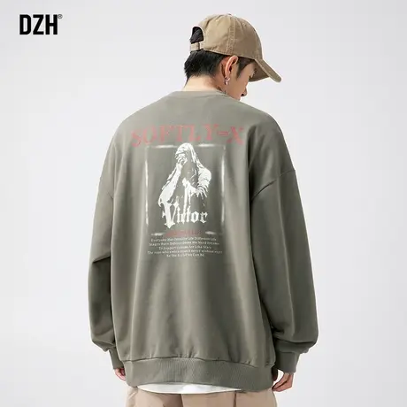 男士美式重磅卫衣男春秋季圆领潮牌男装2023新款长袖上衣宽松外套商品大图