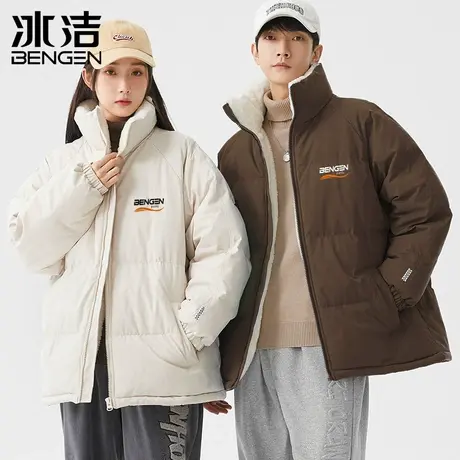 冰洁棉服男女2023秋冬季新款情侣装时尚休闲潮流印花立领外套MD商品大图