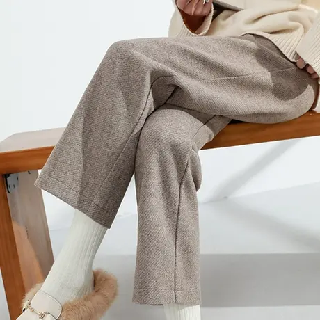 毛呢阔腿裤女九分2020秋冬新款高腰显瘦休闲宽松加厚垂感直筒裤子商品大图