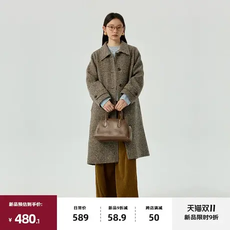 omont蛋挞家 复古毛呢外套女2023冬季新款气质正肩羊毛呢子大衣图片