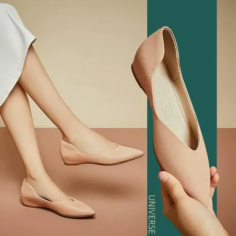 清仓尖头护士鞋夏天透气软底平底瓢鞋女士低跟真皮妈妈鞋休闲便鞋商品大图