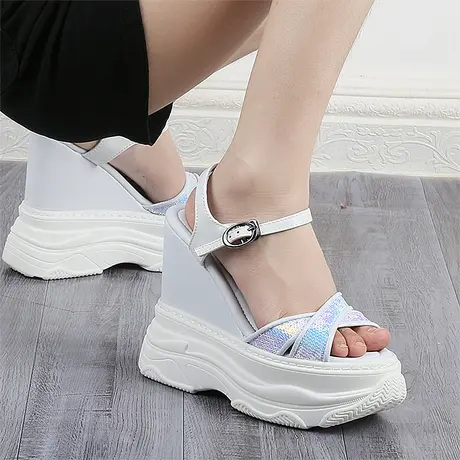 矮子乐婚鞋女婚纱神器松糕鞋夏季厚底防水台坡跟凉鞋14cm软底高跟图片