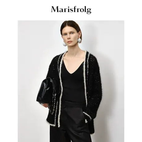 【轻密针织】玛丝菲尔秋季马海毛撞色拼接小香风针织衫图片