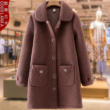 加肥加大码女装羊羔绒大衣中老年妈妈洋气时尚皮毛一体外套200斤商品大图