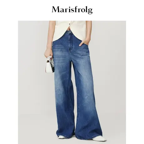 【海洋牛仔系列】玛丝菲尔2023年夏季新款小众设计高腰微喇牛仔裤图片