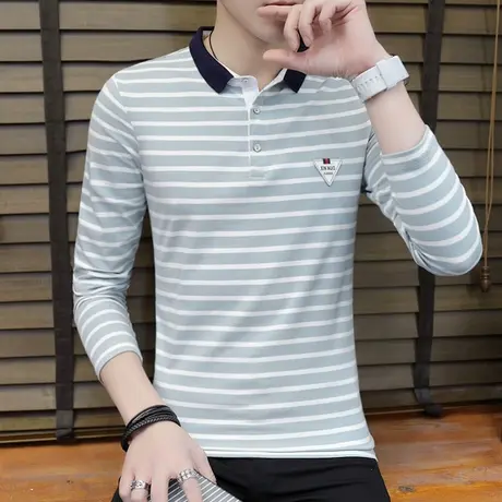2022新款夏季条纹凉爽POLO衫男短袖时尚休闲青年半袖T恤潮翻领V领商品大图