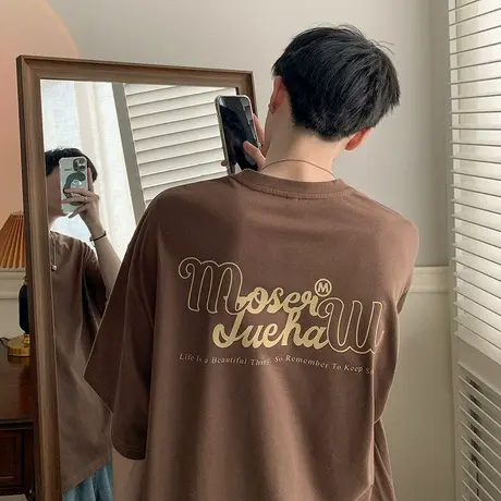 oversize美式短袖t恤男夏季新款重磅潮牌半截袖潮流情侣百搭上衣商品大图