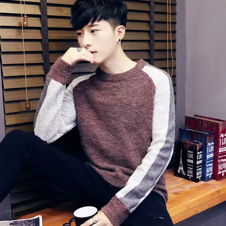 2025秋冬季新款圆领毛衣男士加厚韩版潮流长袖针织打底衫男装线衣商品大图