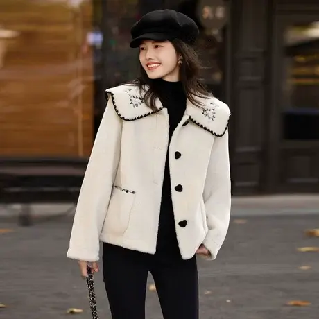 时尚气质外套2023年冬季新款娃娃领显龄百搭短款温柔厚款皮草上衣商品大图