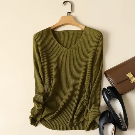 春装2024年新款V领套头针织衫女韩版爆款百搭气质毛衣打底衫长袖商品大图