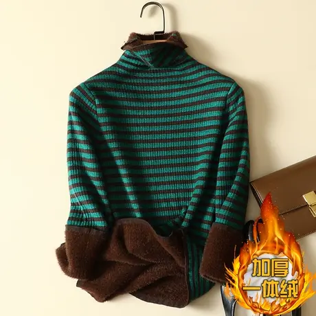 秋冬加绒毛衣女加厚一体绒内搭堆堆高领套头打底针织衫保暖上衣女商品大图