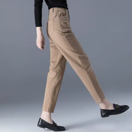 深卡其色裤子女哈伦裤春秋2025新款妈妈女裤休闲裤宽松九分萝卜裤商品大图