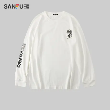 三福2023冬男士龙纹纹样重磅长T恤 国潮宽松纯棉上衣男476232商品大图