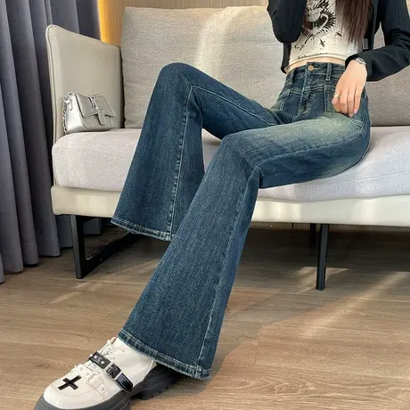 复古牛仔裤女春秋季2024新款设计感小众高腰显瘦马蹄裤高街喇叭裤图片