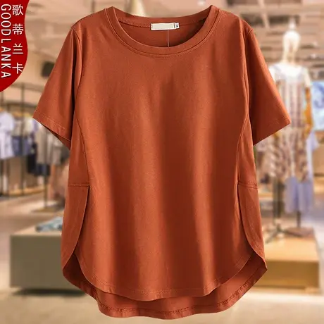 中年妈妈夏装短袖上衣宽松200斤洋气时尚加肥加大码女装纯棉T恤衫商品大图