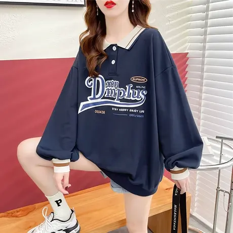 早秋polo领卫衣女春秋季韩版宽松薄款ins日系外套潮假两件上衣服商品大图