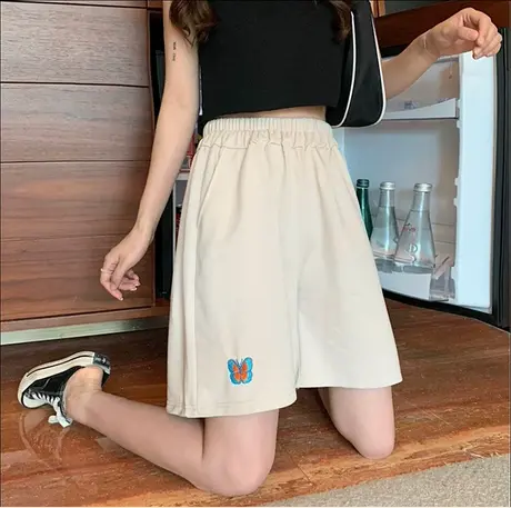 ins超火运动五分裤女夏季2024新款韩版直筒宽松百搭绣花休闲短裤商品大图