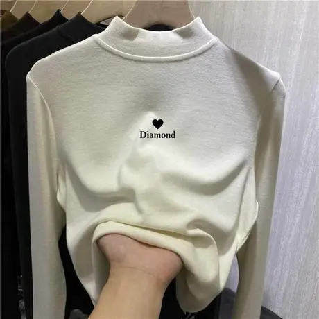 早秋西装内搭双面德绒半高领打底衫女洋气2022新款长袖上衣t恤女图片