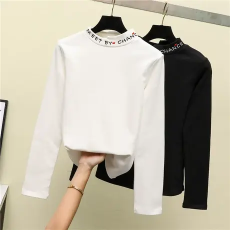 2024新款春秋冬季新款半高领打底衫白色内搭洋气长袖t恤女上衣服商品大图