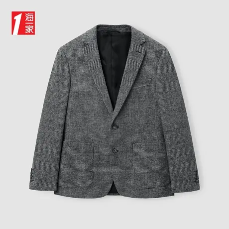 海一家时尚格纹西装外套2023冬季新款商务休闲平驳领西服男商品大图
