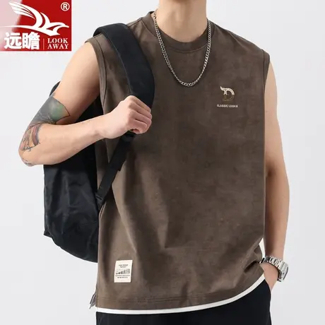 背心男士美式潮牌字母宽松嘻哈坎肩夏季纯棉潮流运动外穿无袖t恤商品大图