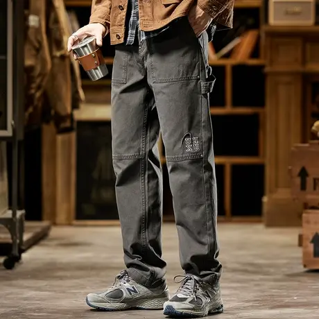 复古美式直筒休闲裤子男款潮流多口袋纯棉裤子舒适百搭休闲裤子商品大图