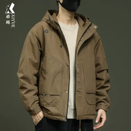 春秋防水高级感棉衣男士秋冬加厚工装棉服外套宽松加大码连帽夹克商品大图