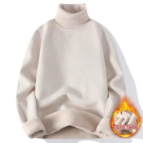 水貂绒高领毛衣男士打底针织衫秋冬季潮流加绒加厚保暖男装上衣服商品大图