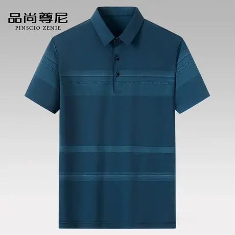 男士t恤短袖凉感冰丝复古条纹宽松休闲透气polo衫中老年爸爸夏装商品大图