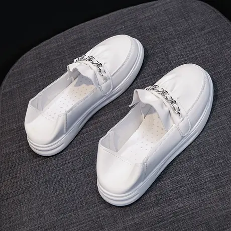 孕妇小白鞋女2023春季新款学生平底休闲一脚蹬百搭两穿软底乐福鞋商品大图