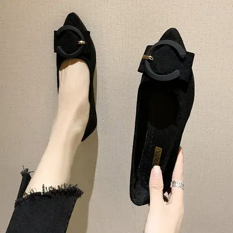 女鞋2024春季新款时尚百搭尖头一脚蹬豆豆鞋休闲平底瓢鞋网红单鞋商品大图