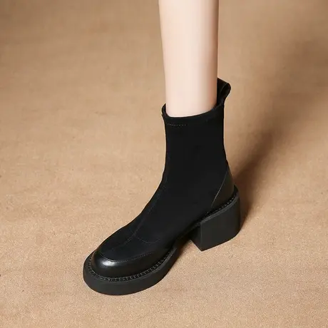 高跟马丁靴女2024新款春秋季爆款粗跟春秋短靴女单靴网红瘦瘦靴女图片