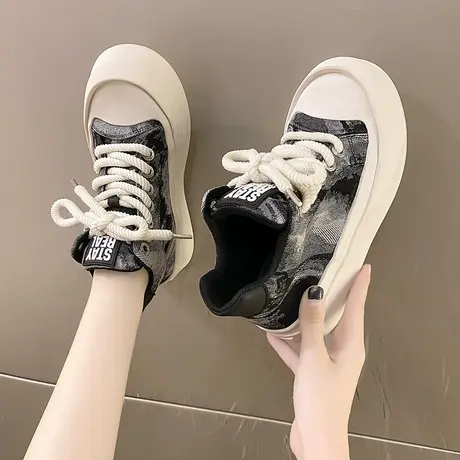 高帮超火帆布鞋女2023新款秋季女鞋配裙牛仔布女生小白鞋百搭板鞋商品大图