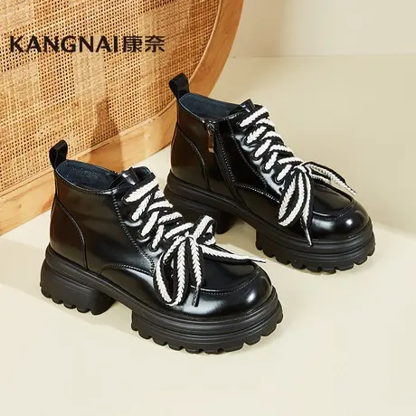 康奈女靴商场同款冬季新款圆头耐磨时装靴纯色舒适休闲靴1G238000图片